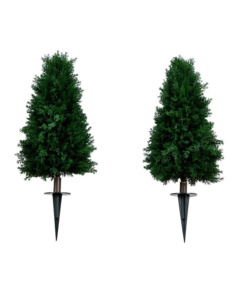 Nearly Natural 2.5ft. Uv Resistant Artificial Cedar Plant with Integrated Ground Stake Indoor/Outdoor - Set of 2