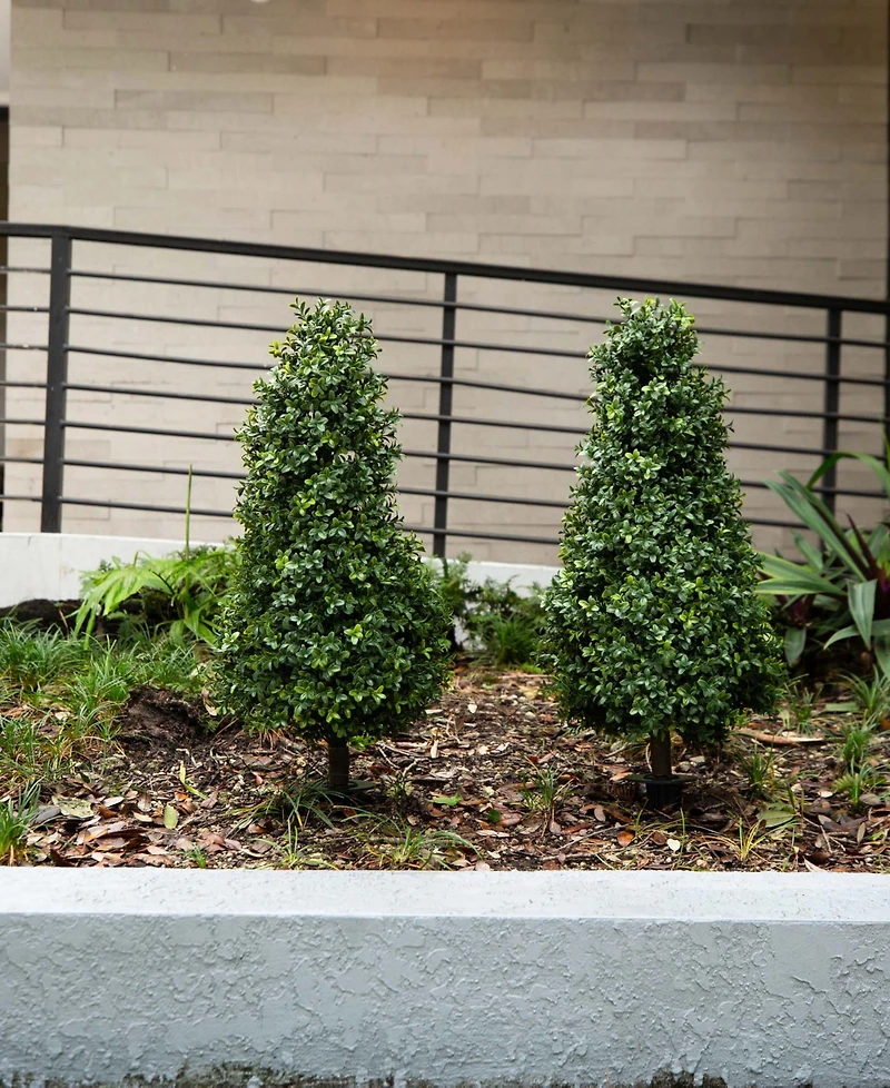 Nearly Natural 3ft. Uv Resistant Artificial Boxwood Plant with Integrated Ground Stake Indoor/Outdoor - Set of 2