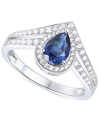 Lab-Grown Emerald (1/2 ct. t.w.) & White Sapphire (1/10 Pear Halo V Ring 14k Gold-Plated Sterling Silver (Also Additional Ge