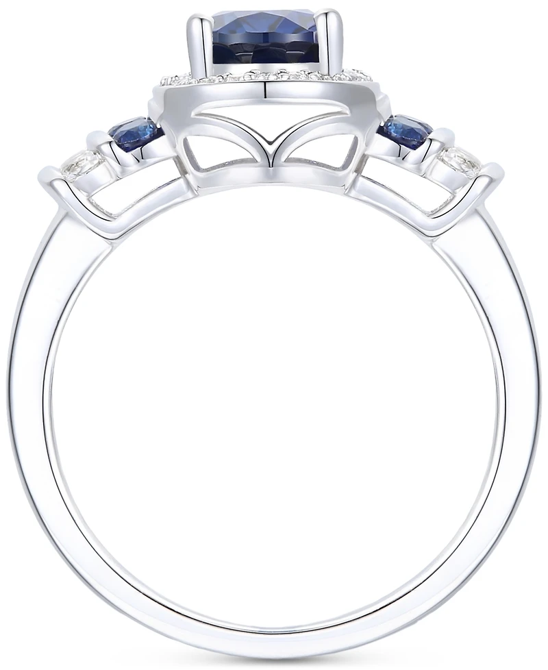 Lab-Grown Emerald (1-1/6 ct. t.w.) & White Sapphire (1/4 Oval Halo Ring 14k Gold-Plated Sterling Silver (Also Additional Gem