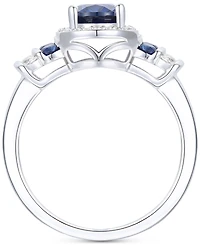 Lab-Grown Emerald (1-1/6 ct. t.w.) & White Sapphire (1/4 Oval Halo Ring 14k Gold-Plated Sterling Silver (Also Additional Gem