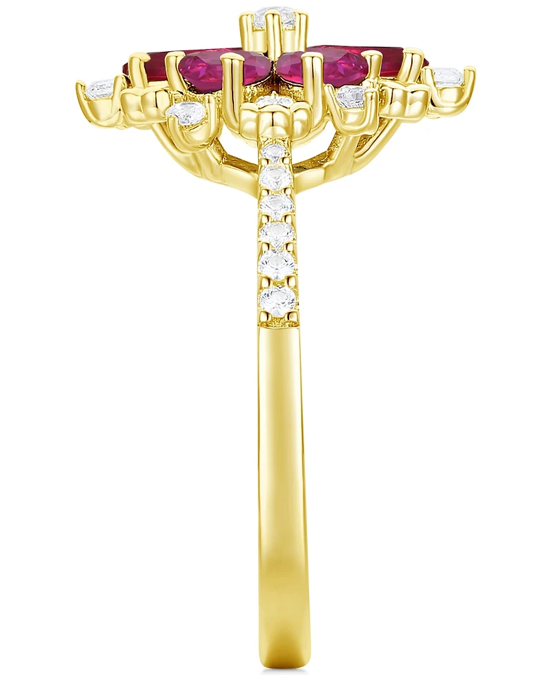 Lab-Grown Emerald (7/8 ct. t.w.) & White Sapphire (1/8 Flower Ring 14k Gold-Plated Sterling Silver (Also Additional Gemstone