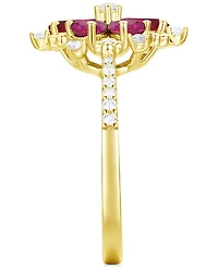 Lab-Grown Emerald (7/8 ct. t.w.) & White Sapphire (1/8 Flower Ring 14k Gold-Plated Sterling Silver (Also Additional Gemstone