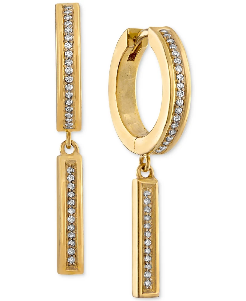 Esquire Men's Jewelry Diamond Bar Dangle Bar Hoop Earrings (1/5 ct. t.w.) in 14k Gold-Plated Sterling Silver, Created for Macy's
