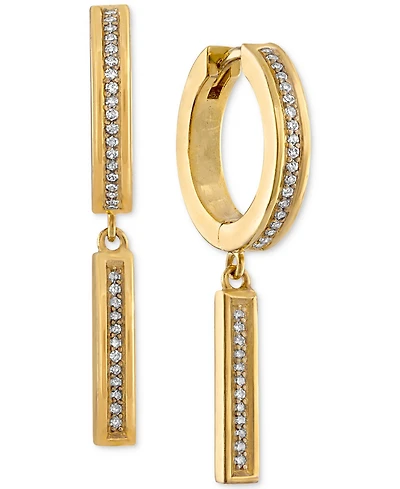 Esquire Men's Jewelry Diamond Bar Dangle Bar Hoop Earrings (1/5 ct. t.w.) in 14k Gold-Plated Sterling Silver, Created for Macy's