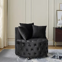 Streamdale Furniture Velvet Swivel Chair with Wheels, 3 Pillows - Black