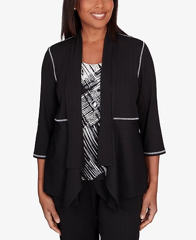 Alfred Dunner Women's Opposites Attract Ribbed Two In One Crew Neck Top