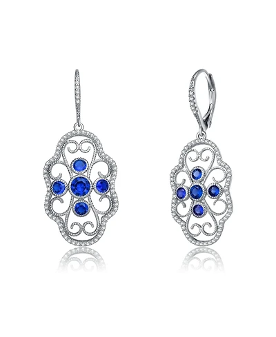Classic Sterling Silver White Gold Plated with Round Cubic Zirconia Leverback Filigree Earrings