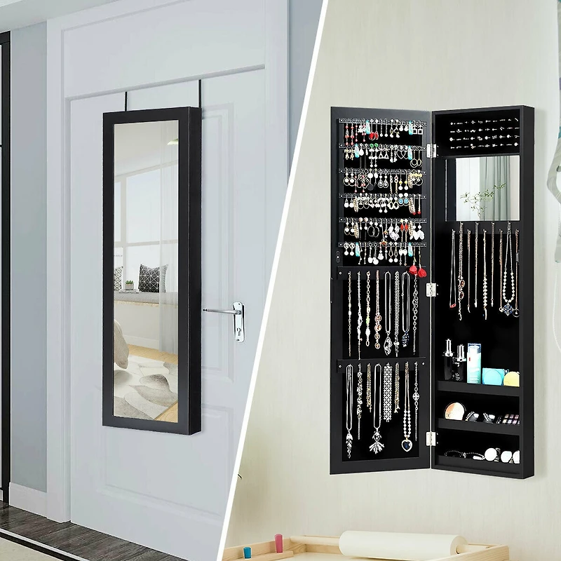 Sugift Full Length Mirror Jewelry Cabinet with Ring Slots and Necklace Hooks