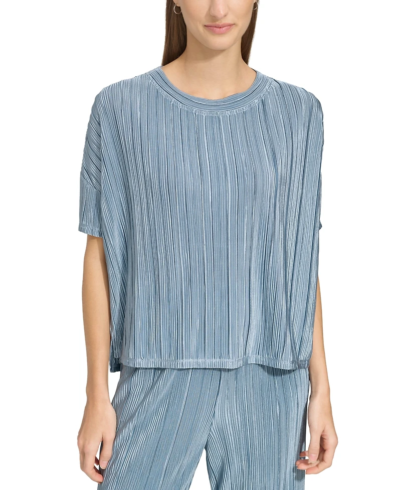 Andrew Marc Sport Women's Short-Sleeve Boxy Plisse Top