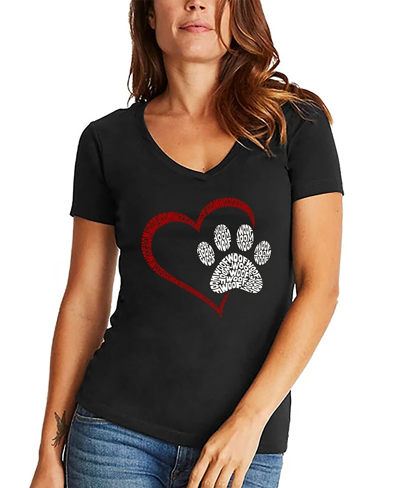La Pop Art Women's Word Paw Heart V-Neck T-Shirt