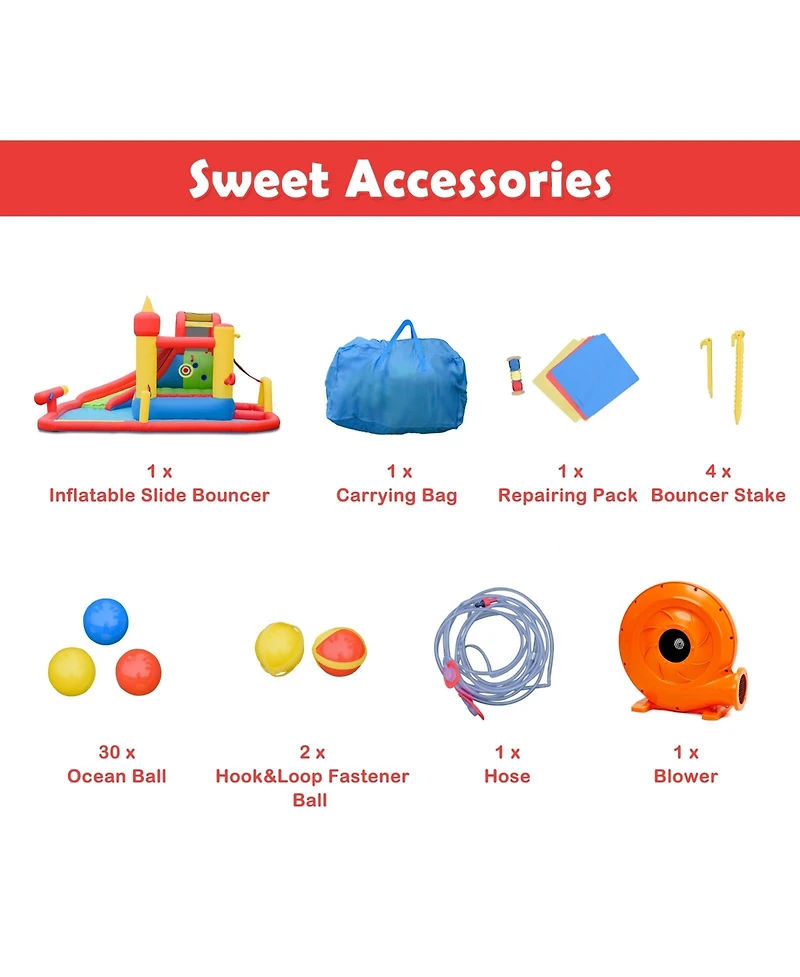 Inolait Inflatable Blow Up Water Slide Bounce House with 740 W Blower