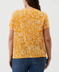 Ella Rafaella Plus Paisley Print Lace-Up Short Sleeve Tee Shirt