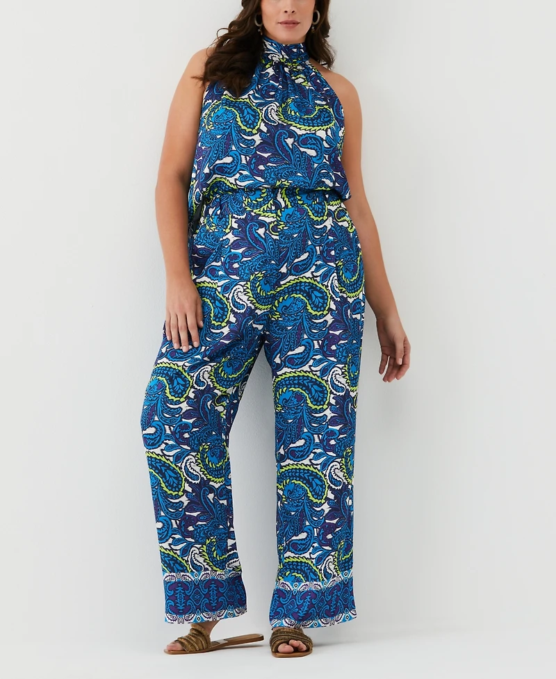Ella Rafaella Plus Paisley Print High Rise Wide Leg Pant