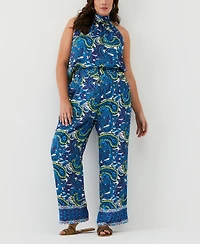 Ella Rafaella Plus Paisley Print High Rise Wide Leg Pant