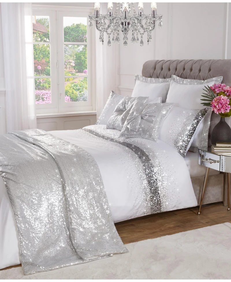 By Caprice Home Monroe Sequined Sateen Duvet Cover Set With Matching Pillow Cases Queen
