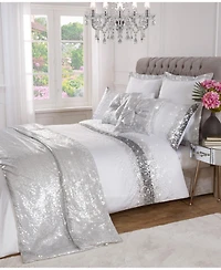 By Caprice Home Monroe Sequined Sateen Duvet Cover Set With Matching Pillow Cases Queen