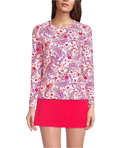Lands' End Women's Long SunShade Upf 50 Sleeve Relaxed Rash Guard Print