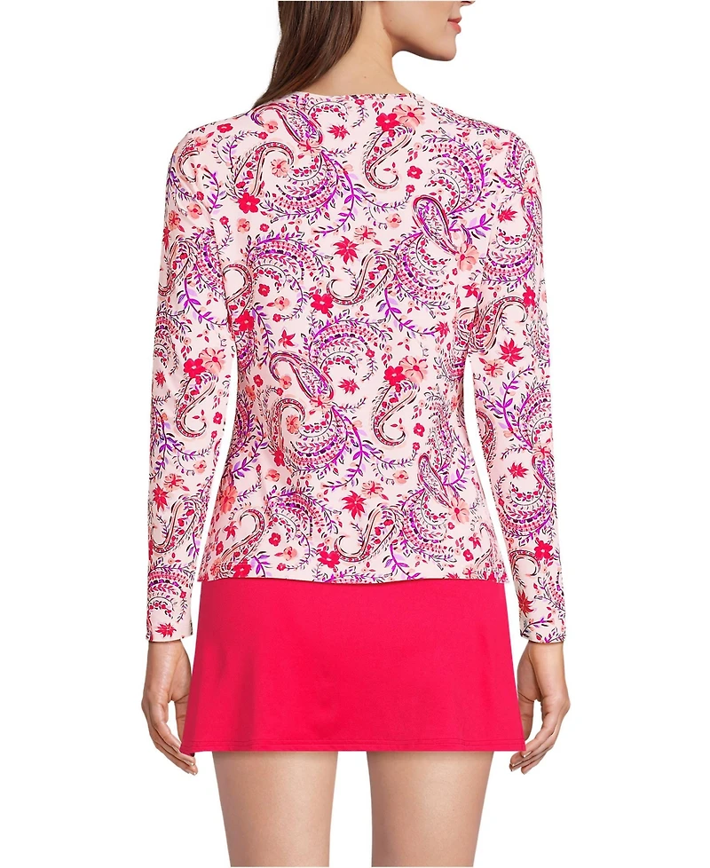 Lands' End Women's Long SunShade Upf 50 Sleeve Relaxed Rash Guard Print