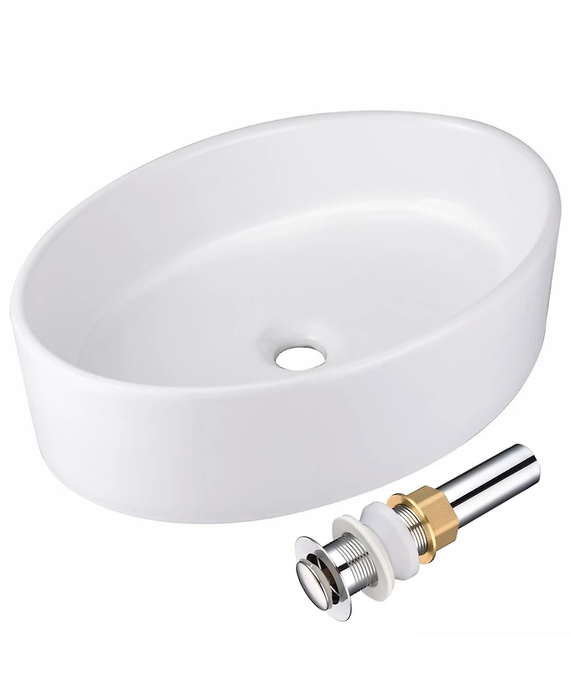Aquaterior Oval Porcelain Ceramic Bathroom Vessel Sink Basin with Chrome Drain