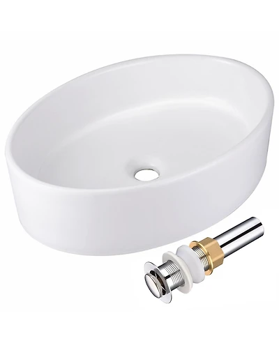 Aquaterior Oval Porcelain Ceramic Bathroom Vessel Sink Basin with Chrome Drain