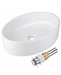 Aquaterior Oval Porcelain Ceramic Bathroom Vessel Sink Basin with Chrome Drain