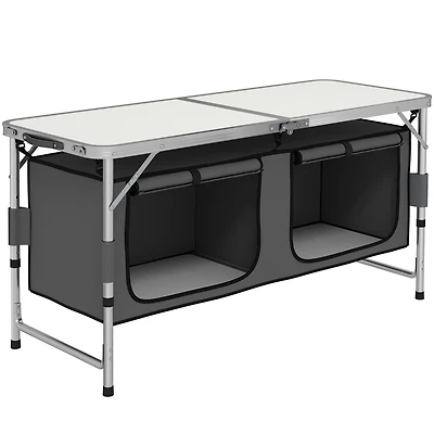 48" Outdoor Portable Aluminum Camping Picnic Folding Table w/ Storage Organizer