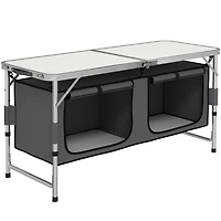 48" Outdoor Portable Aluminum Camping Picnic Folding Table w/ Storage Organizer