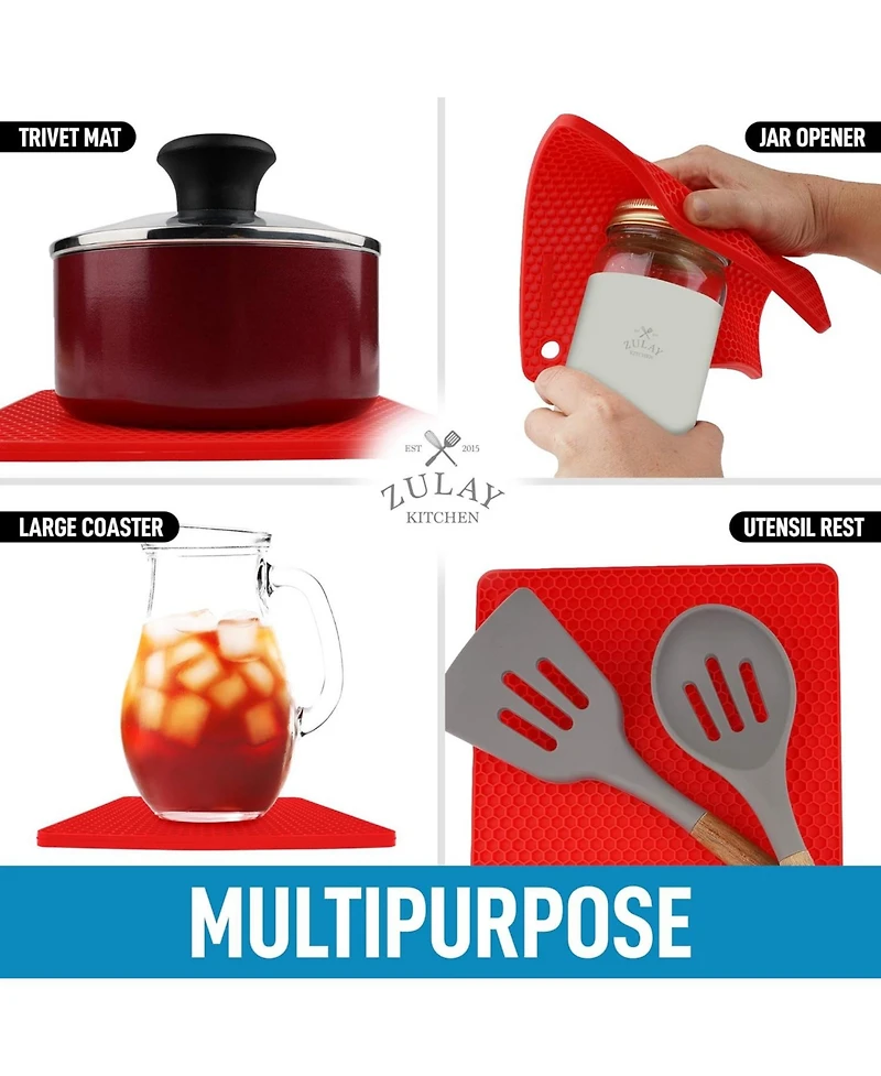 Zulay Kitchen 4 Pack Non-Slip Silicone Trivet Mat Set