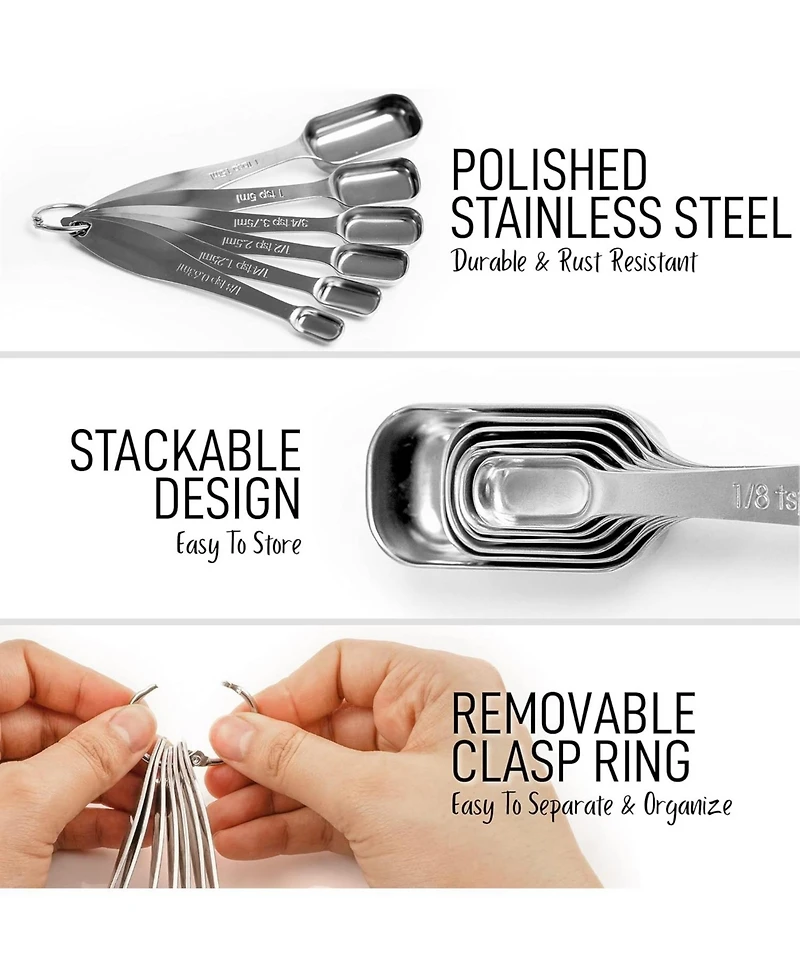 Zulay Kitchen Stainless Steel Measuring Spoons Set - Rectangular Metal Measuring Spoons with Slim Design for Narrow Spice Jars