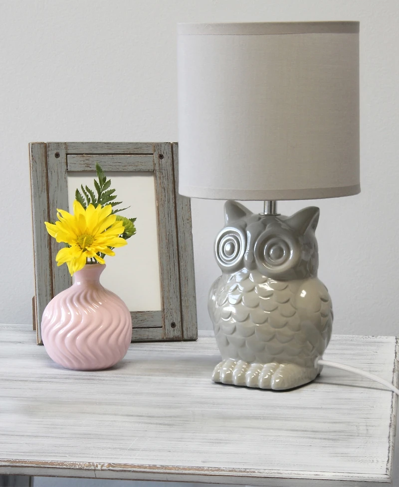 Simple Designs 12.8" Tall Contemporary Ceramic Owl Bedside Table Desk Lamp with Matching Fabric Shade