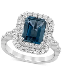 London Blue Topaz (2-7/8 ct. t.w.) & Diamond (7/8 Double Halo Bridal Set 14k White Gold