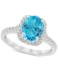 Swiss Blue Topaz (2-1/8 ct. t.w.) & Diamond (1/2 Halo Bridal Set 14k White Gold