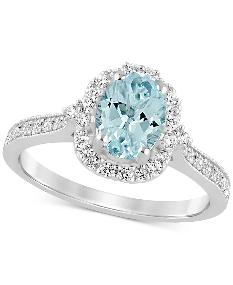 Aquamarine (1-1/8 ct. t.w.) & Diamond (1/2 Bridal Set 14k White Gold
