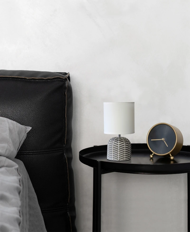 Simple Designs 10.43" Petite Contemporary Webbed Waves Base Bedside Table Desk Lamp with White Fabric Drum Shade