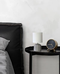 Simple Designs 10.43" Petite Contemporary Webbed Waves Base Bedside Table Desk Lamp with White Fabric Drum Shade