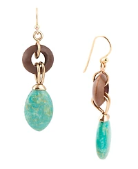 Barse Precious Genuine Green Turquoise and Wood Golden Bronze Oval Earrings