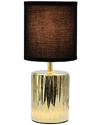 Simple Designs 11.61" Tall Contemporary Ruffled Metallic Gold Capsule Bedside Table Desk Lamp with Black Drum Fabric Shade