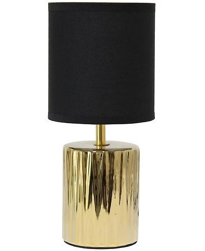 Simple Designs 11.61" Tall Contemporary Ruffled Metallic Gold Capsule Bedside Table Desk Lamp with Black Drum Fabric Shade