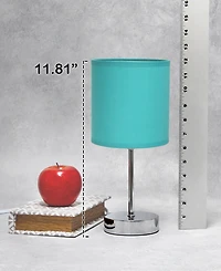 Creekwood Home Nauru 11.81" Traditional Petite Metal Stick Bedside Table Desk Lamp Chrome with Fabric Drum Shade