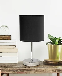 Creekwood Home Nauru 11.81" Traditional Petite Metal Stick Bedside Table Desk Lamp Chrome with Fabric Drum Shade