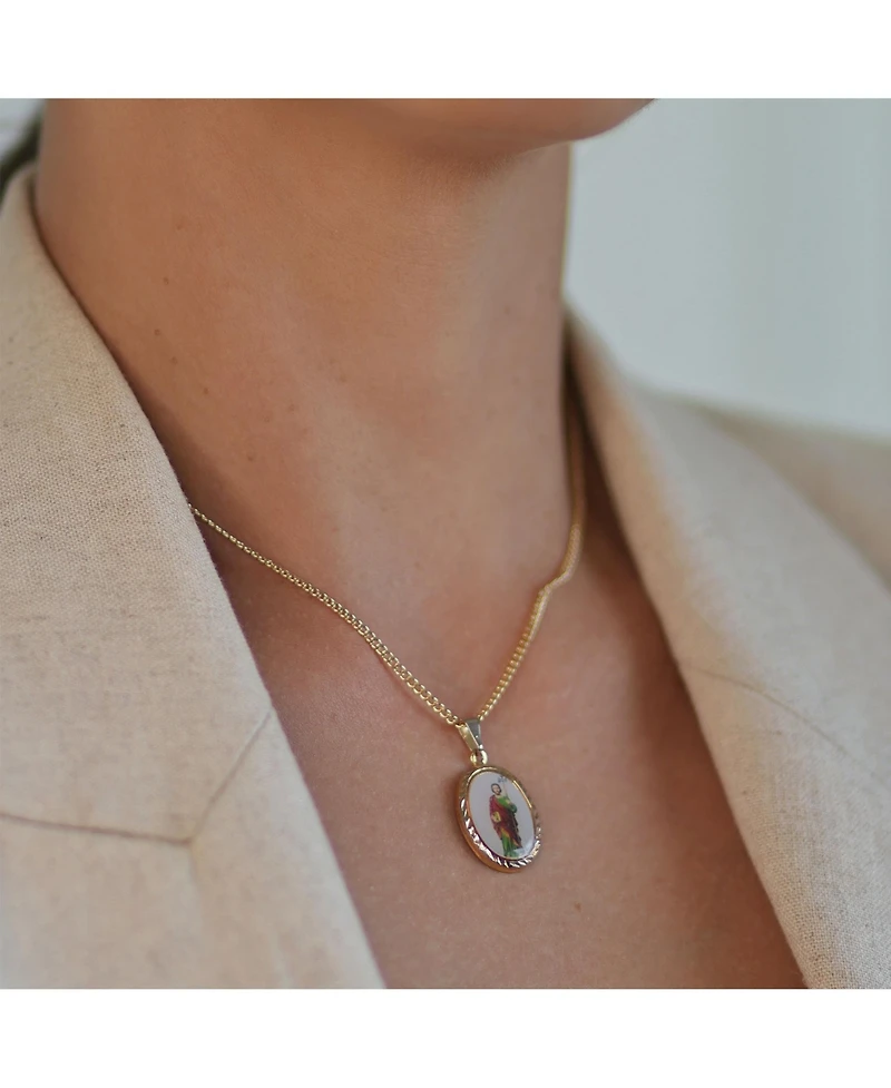 Bling Jewelry Oval Religious Medal Medallion Shepherd Rod and Staff of Jesus Photo Pendant Necklace Yellow Gold Plated