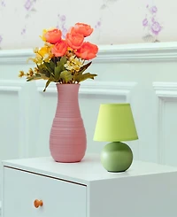 Creekwood Home Nauru 8.66" Traditional Petite Ceramic Orb Bedside Table Desk Lamp with Tapered Drum Fabric Shade