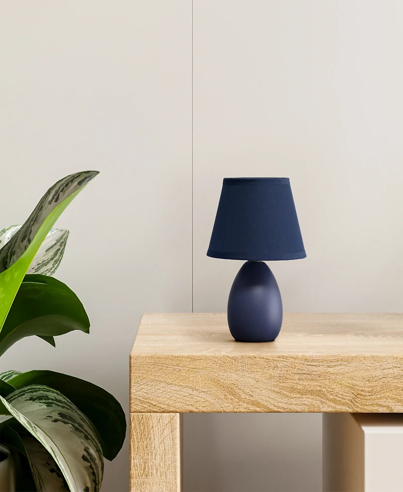Creekwood Home Nauru 9.45" Traditional Petite Ceramic Oblong Bedside Table Desk Lamp with Tapered Drum Fabric Shade