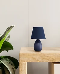 Creekwood Home Nauru 9.45" Traditional Petite Ceramic Oblong Bedside Table Desk Lamp with Tapered Drum Fabric Shade