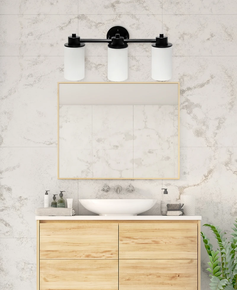 Lalia Home Essentix Contemporary Three Light Metal and Opaque White Glass Shade Vanity Uplight Downlight Wall Mounted Fixture