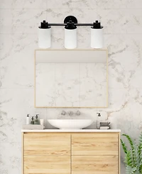 Lalia Home Essentix Contemporary Three Light Metal and Opaque White Glass Shade Vanity Uplight Downlight Wall Mounted Fixture