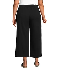 Lands' End Women's Plus Sport Knit Elastic Waist Wide Leg Crop Pants