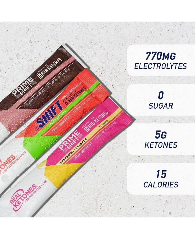 Shift (3 Flavor Pack) Exogenous D Bhb + Keto Electrolyte Powder, 30 Drink Mix Packets for Rapid Ketosis