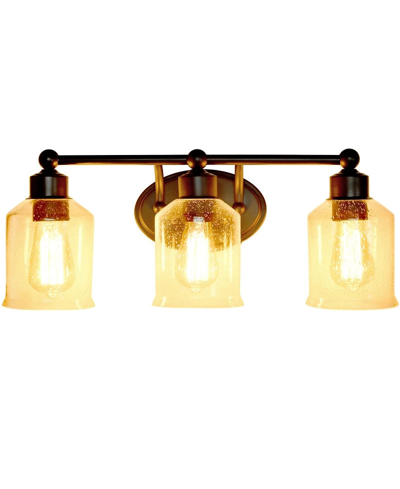 Lalia Home Studio Loft Modern Three Light Metal and Clear Seeded Glass Shade Vanity Uplight Downlight Wall Mounted Fixture